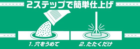 1. 穴を埋めて<br>2. たたくだけ